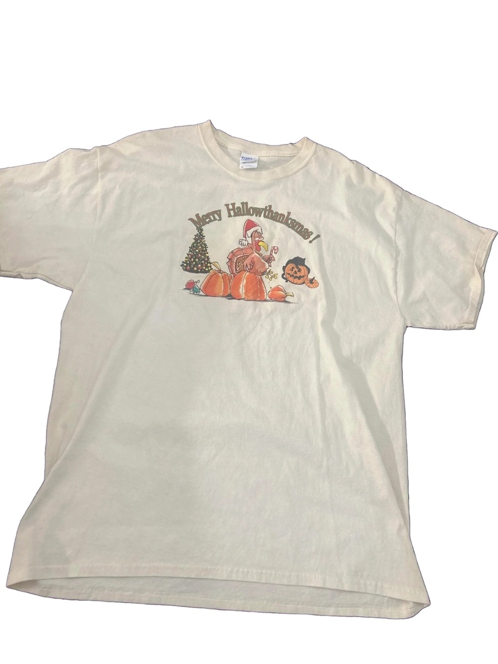 Port and Company Cream 'Merry Hallowthankmas!' Holiday Graphic Tee